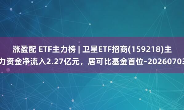 涨盈配 ETF主力榜 | 卫星ETF招商(159218)主力资金净流入2.27亿元，居可比基金首位-20260703