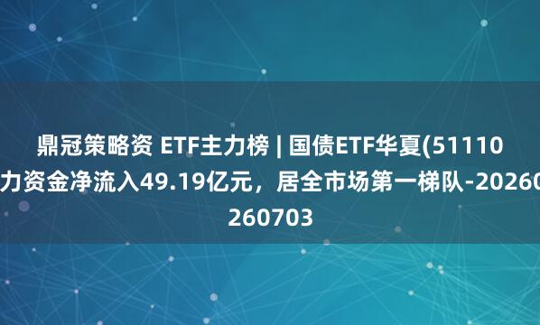 鼎冠策略资 ETF主力榜 | 国债ETF华夏(511100)主力资金净流入49.19亿元，居全市场第一梯队-20260703